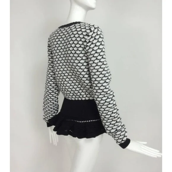 Christian Dior Wool Cardigan Peplum Flounce Crochet Tunic Longline DEADSTOCK NEW
